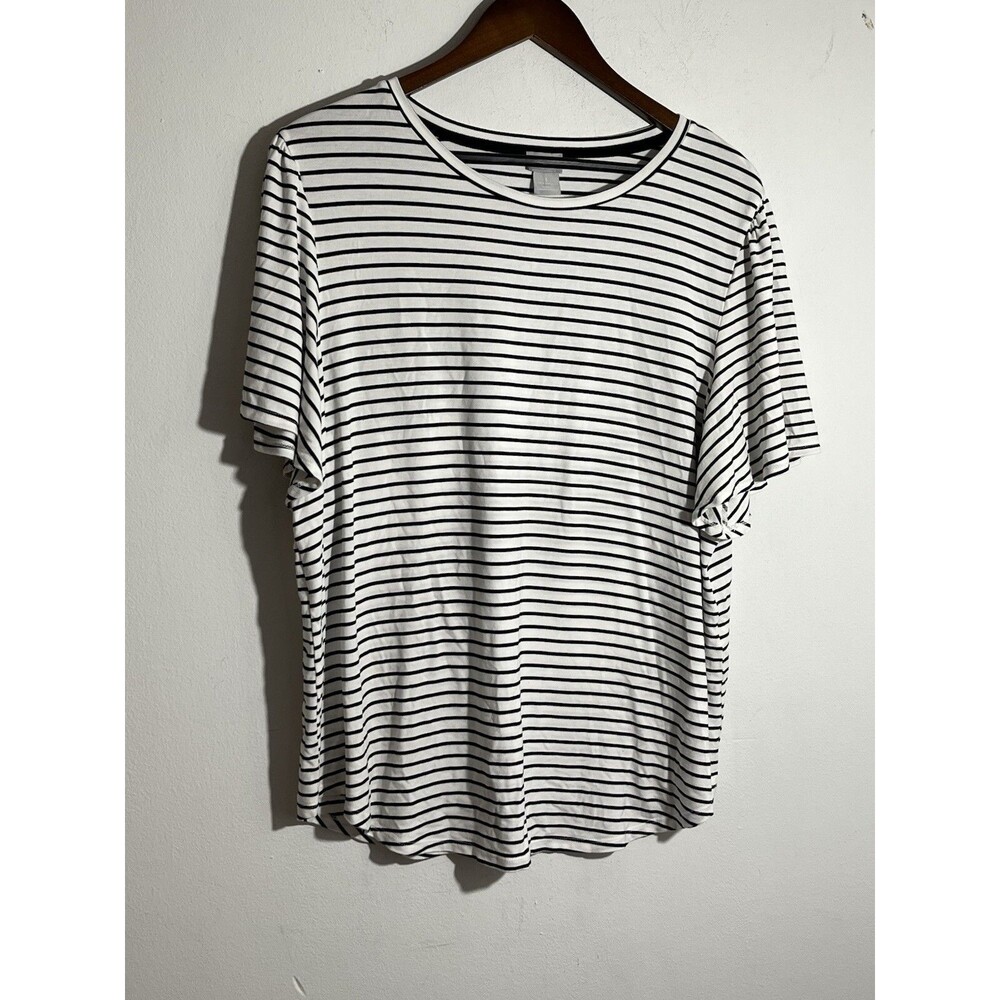 Chico's Bell Sleeve Sz 3 Striped Black white Stripes Flowy shirt Top blouse (13)